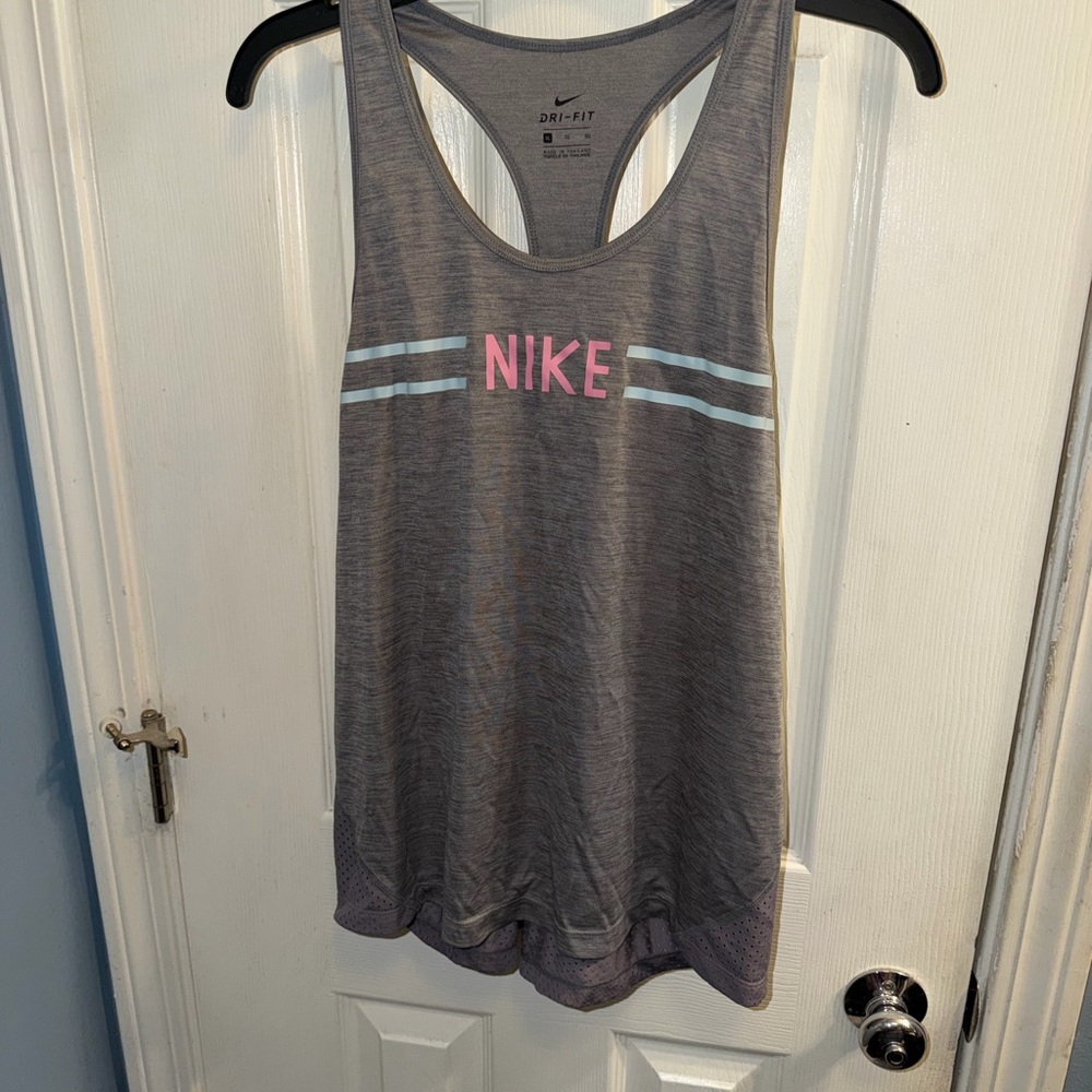Nike Heather Gray Tank with Pink and Blue Accents